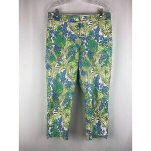 Talbots Perfect Crop Pants Womens 6P Green Blue Yellow Floral Print Capri Garden